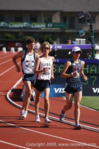 Matthew Forgeus , Tyler Sorensen , and Trevor Barron leading the 10K Junior Men’s National Race Walk