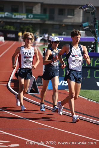 Trevor Barron , Matthew Forgeus , and Tyler Sorensen  leading the 10K Junior Men’s National Race Walk
