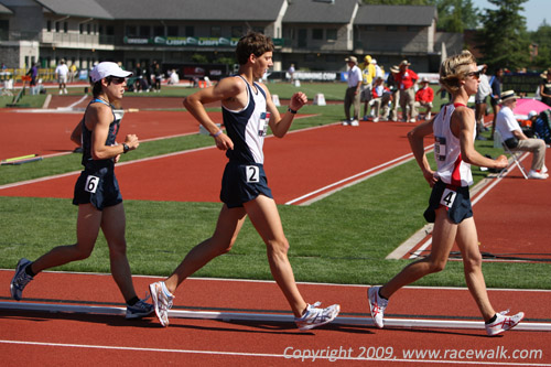 Tyler Sorensen taking his turn at the lead of the 10K Junior Men’s National Race Walk