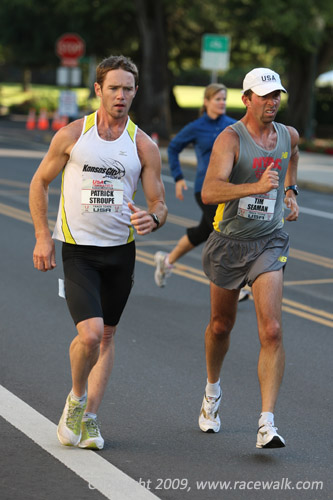 Seaman and Stroupe trying to stay in range at the Men's 20K National Race Walk