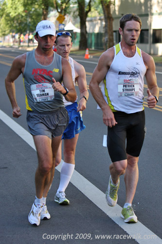 Shorey, Seaman, and Stroupe Walking Together  at the Men's 20K Race Walking Nationals