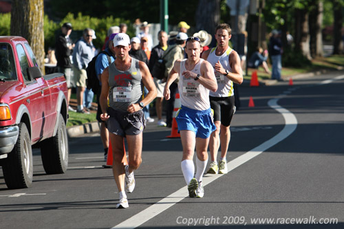 Seaman breaklng away from Shorey and Stroupe at the Men's 20K Race Walking Nationals