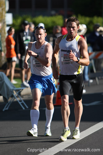 Shorey and Stroupe battling for 2nd and 3rd at the Men's 20K Race Walking Nationals