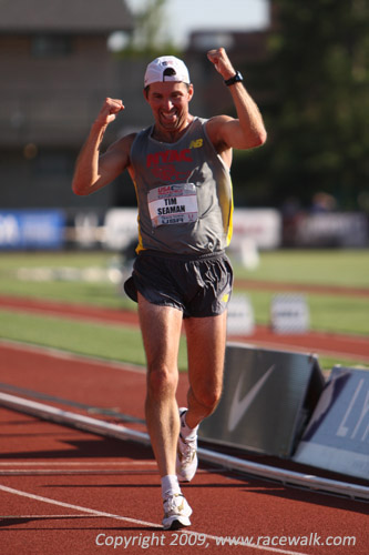 Tim Seaman celebrating after winning the Men's 20K Race Walking Nationals