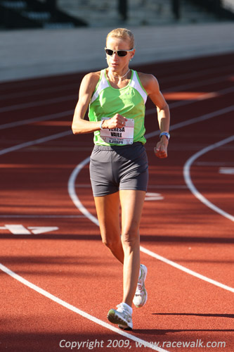 Teresa Vaill gunning it from the start at the 20K Women's Race Walk Nationals